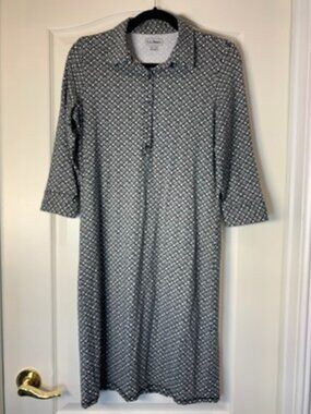 L.L.Bean Black White Geometric Dress Tencel Comfort‎ Dress 3/4 Sleeves XS